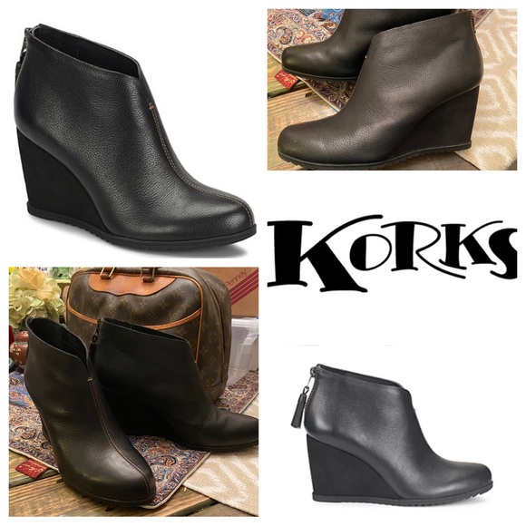 KorkEase Shoes Kork Ease Korks Haldor Black Leather Wedge Bootie